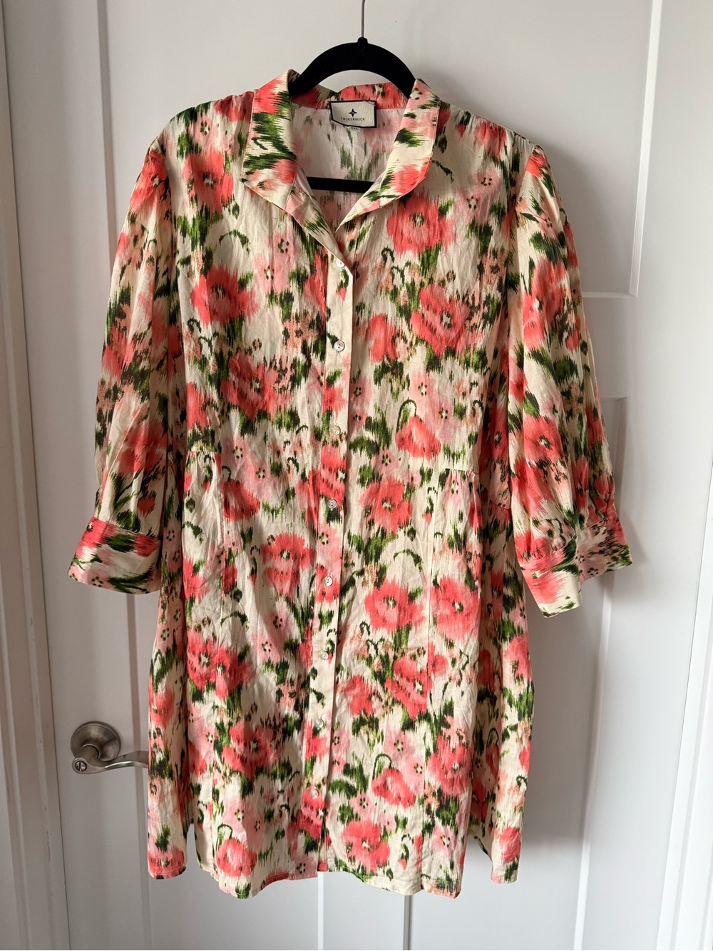 Tuckernuck Coral and Green Floral Midi Button-Front Dress Size XXL